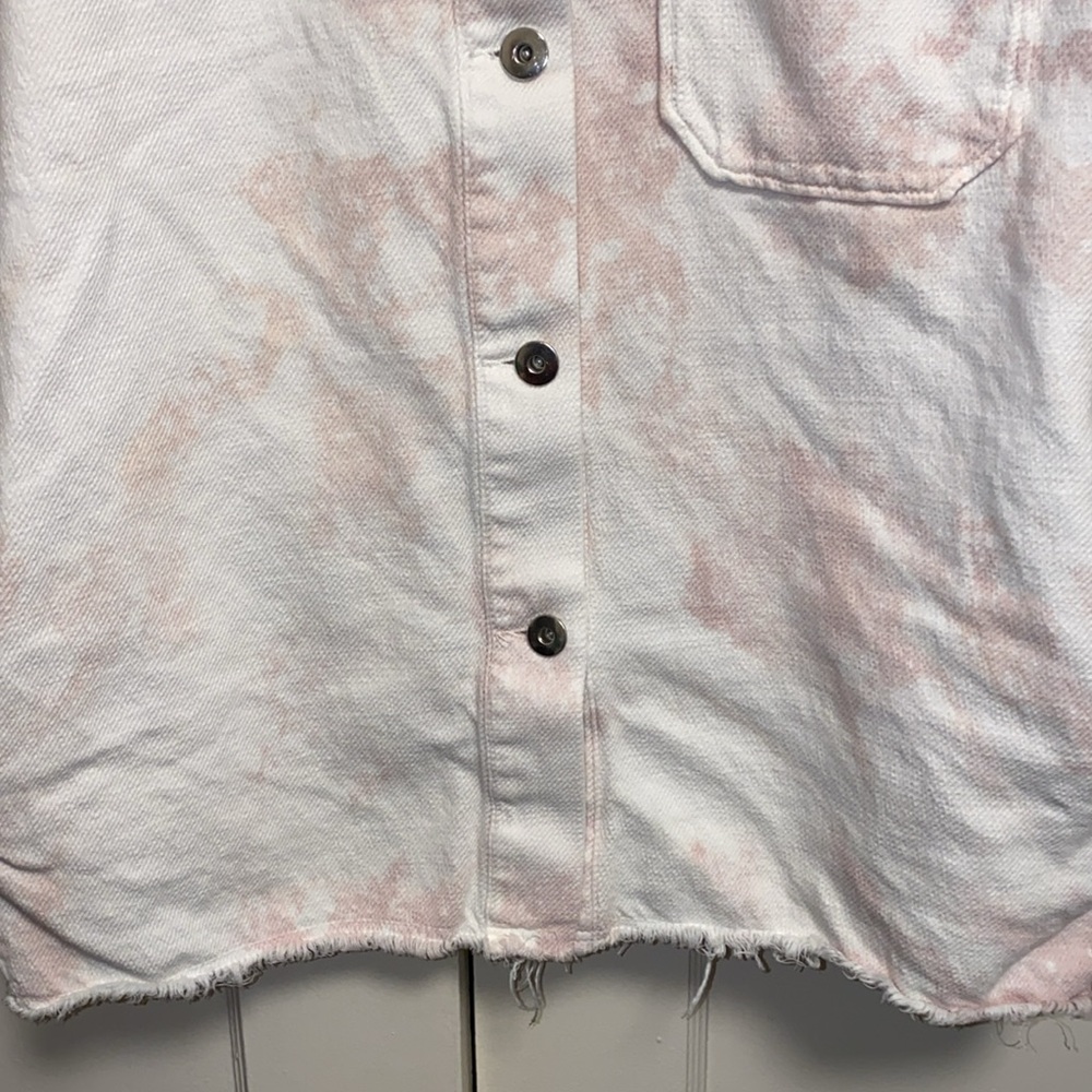 Zara XS Pink White Bleach Dye Button Up Denim Shirt - Picture 5 of 11